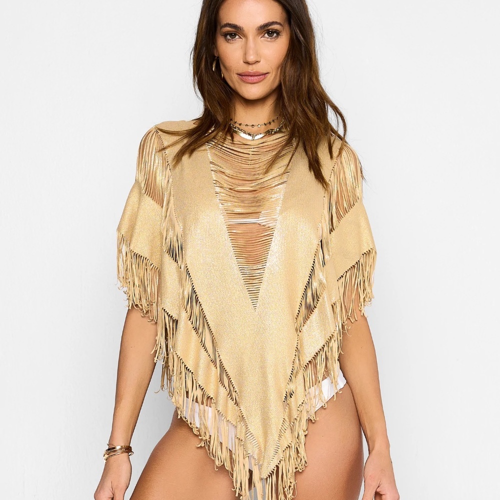 Beach Bunny Haute Summer Poncho Gold Beach Bathing Suit Cover